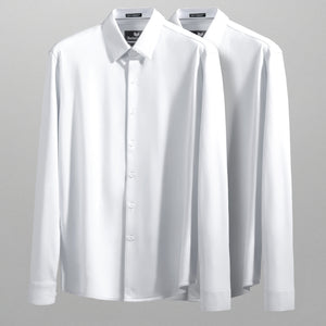 Model showcasing the Tenacity White long sleeve formal collar dress shirt.