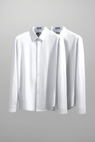 Model showcasing the Tenacity White long sleeve formal collar dress shirt.