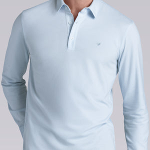 Model wearing Class Country Air long sleeve Icy Cotton® Jaquard Polo, styled with black pants.