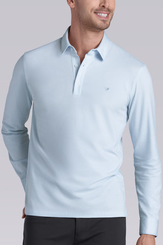 Model wearing Class Country Air long sleeve Icy Cotton® Jaquard Polo, styled with black pants.