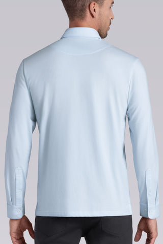 Model wearing Class Country Air long sleeve Icy Cotton® Jaquard Polo, styled with black pants.