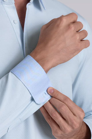 Model wearing Class Country Air long sleeve Icy Cotton® Jaquard Polo, styled with black pants.