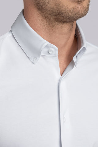 cooling dress shirts Magnetic Front Long Sleeve Shirt in Blue Check wicking properties on a stretch fabric ConStruct Men's Slim-Fit Solid Performance