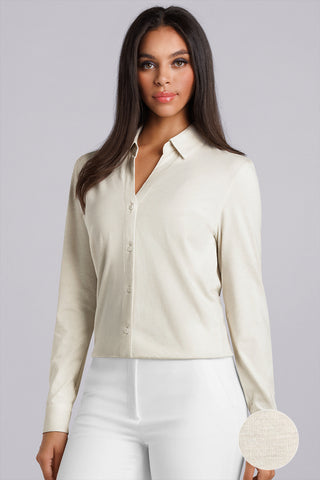 Women's 100% Cotton Knit Button Down Shirt